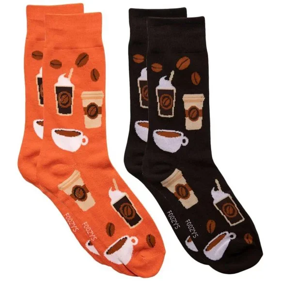 Coffee Expresso Mug Caffeine Roasted Beans Arabica Morning 2 Pairs Men's Socks - Picture 1 of 5